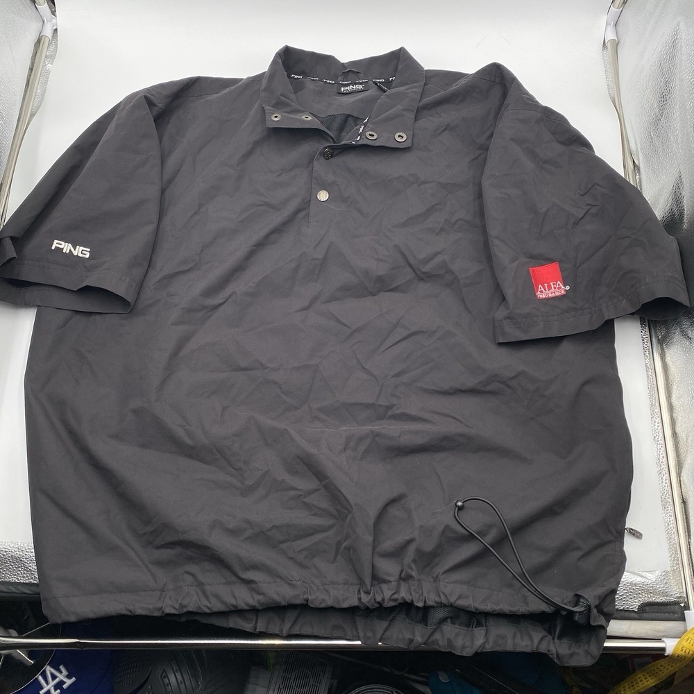 Ping Golf Performance Pullover 1/4 Button Short Sleeve Black Windbreaker SZ XL
